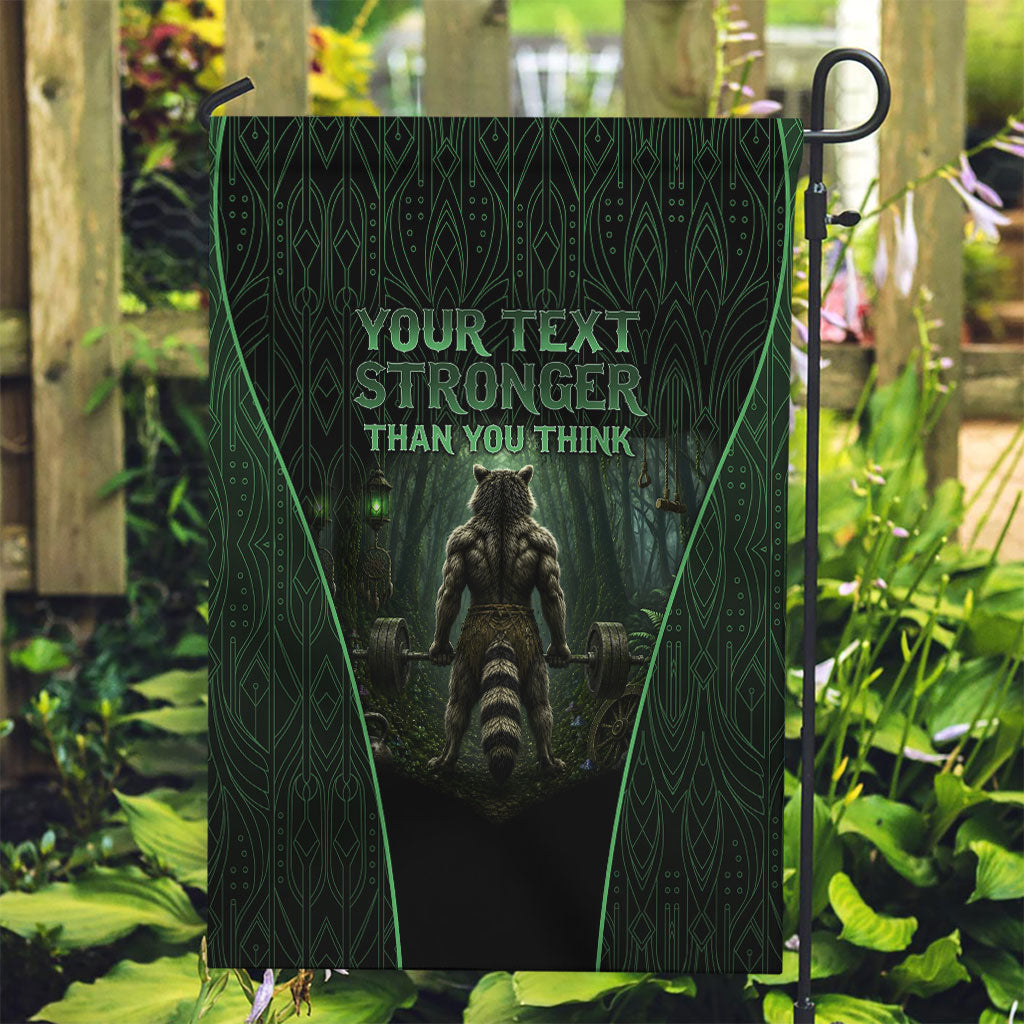 Personalized Muscular Raccoon Weightlifting Garden Flag Pain For Growth Dark Fantasy Gym Graphic