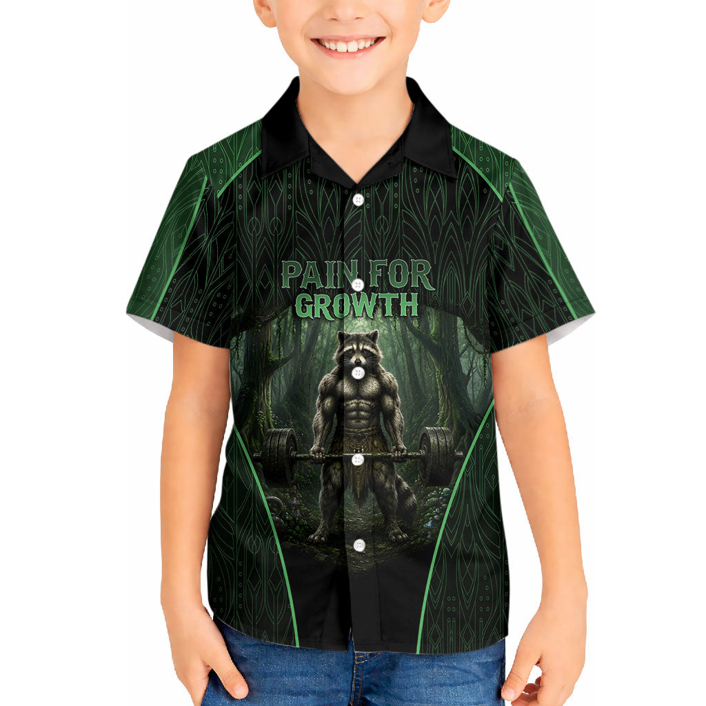 Personalized Muscular Raccoon Weightlifting Hawaiian Shirt Pain For Growth Dark Fantasy Gym Graphic