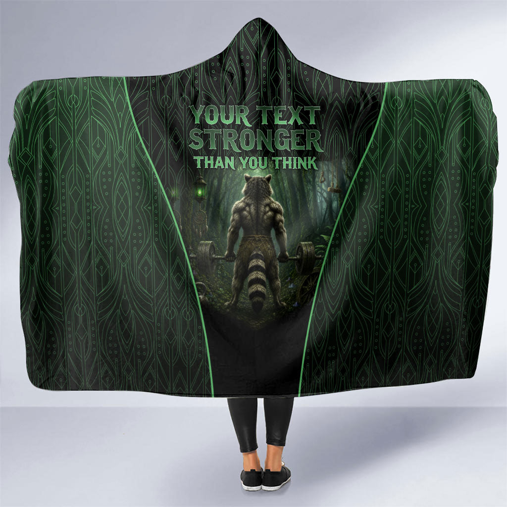 Personalized Muscular Raccoon Weightlifting Hooded Blanket Pain For Growth Dark Fantasy Gym Graphic