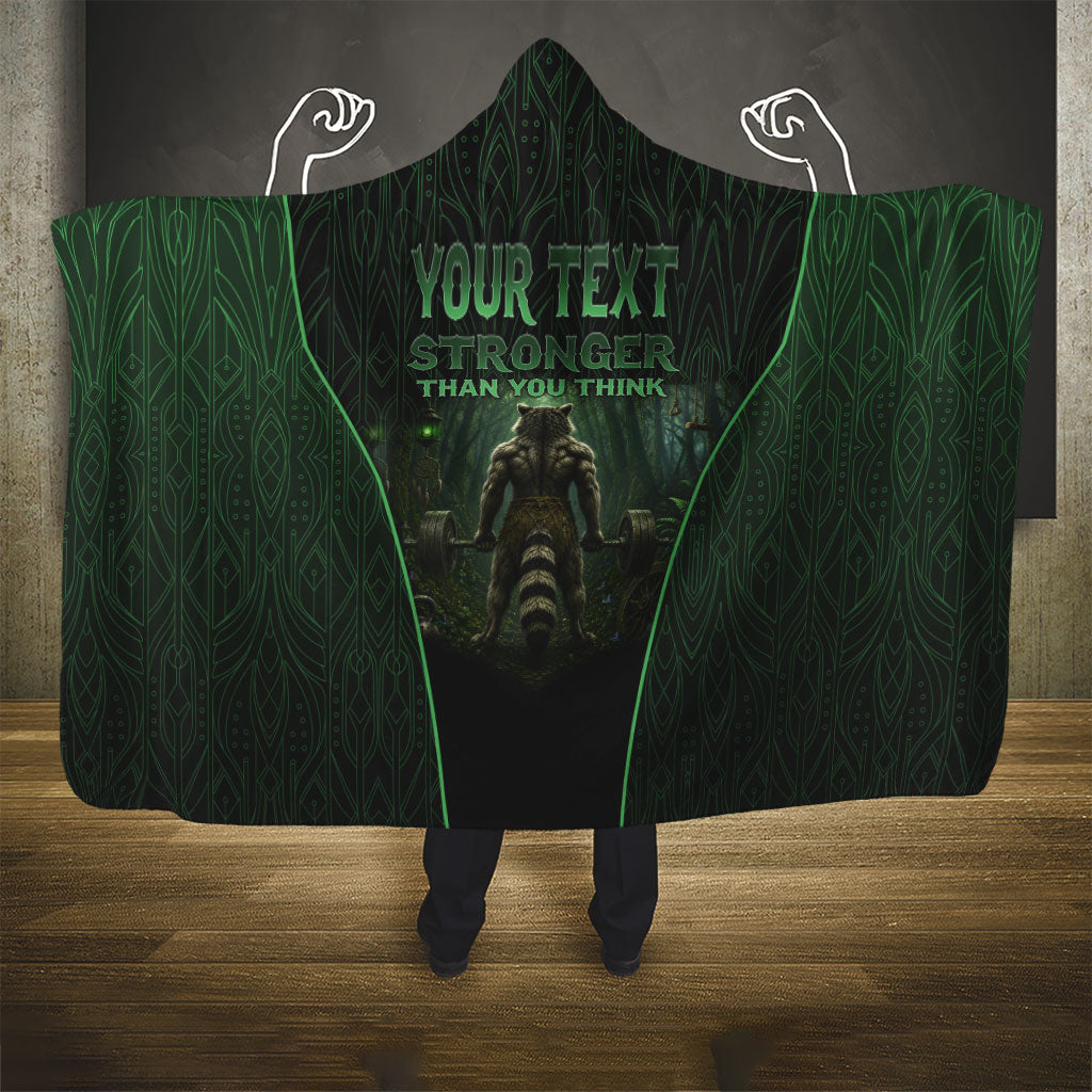 Personalized Muscular Raccoon Weightlifting Hooded Blanket Pain For Growth Dark Fantasy Gym Graphic