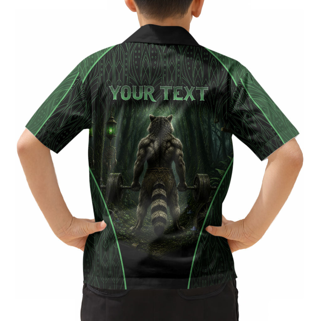 Personalized Muscular Raccoon Weightlifting Kid Hawaiian Shirt Pain For Growth Dark Fantasy Gym Graphic