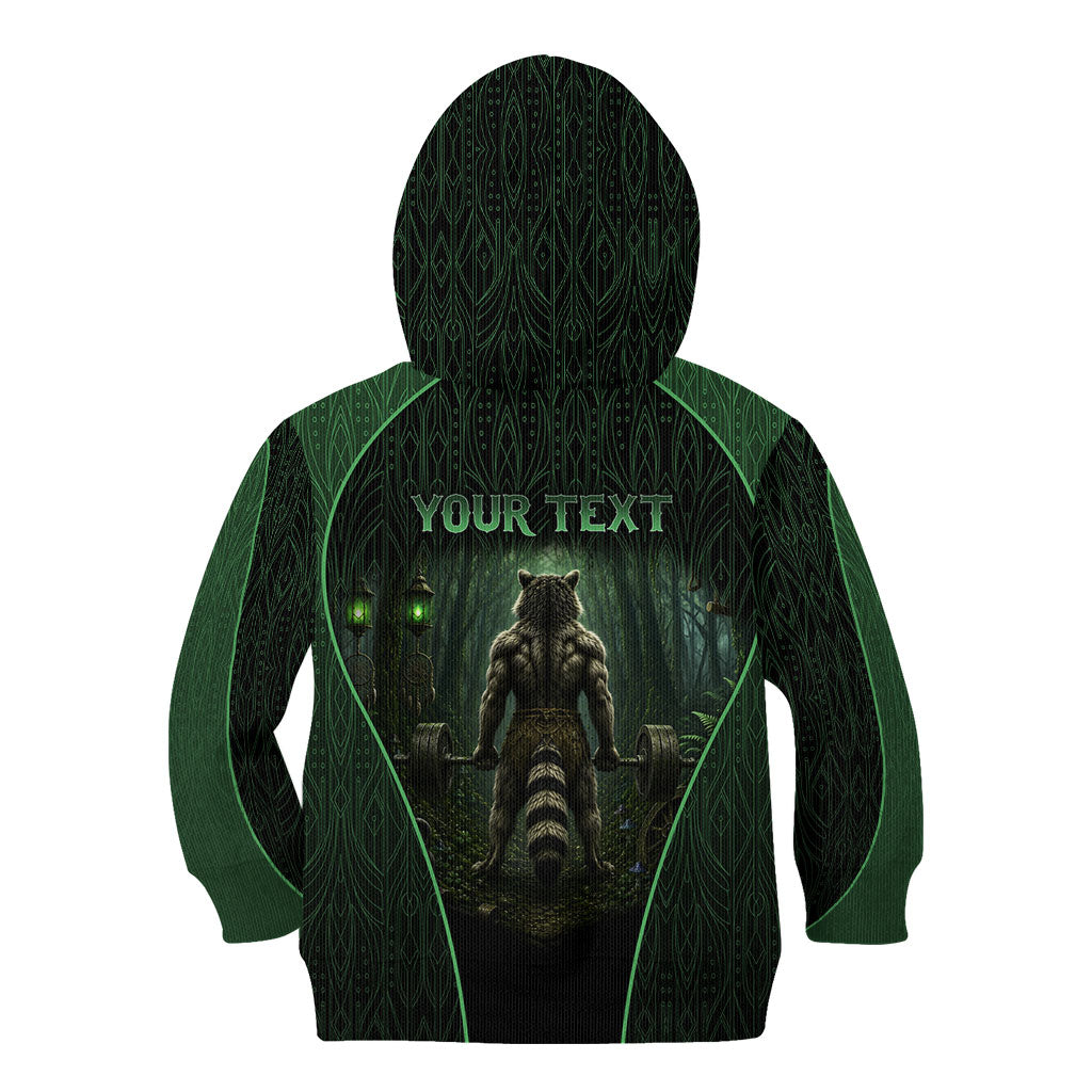 Personalized Muscular Raccoon Weightlifting Kid Hoodie Pain For Growth Dark Fantasy Gym Graphic