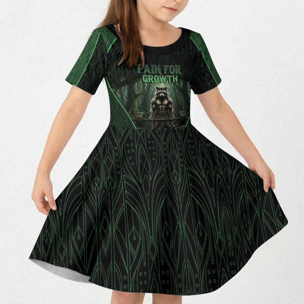 Personalized Muscular Raccoon Weightlifting Kid Short Sleeve Dress Pain For Growth Dark Fantasy Gym Graphic