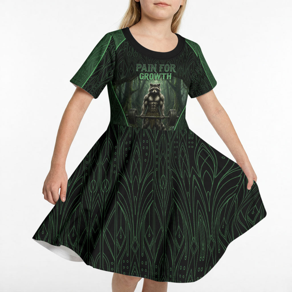 Personalized Muscular Raccoon Weightlifting Kid Short Sleeve Dress Pain For Growth Dark Fantasy Gym Graphic
