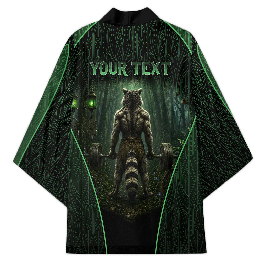 Personalized Muscular Raccoon Weightlifting Kimono Pain For Growth Dark Fantasy Gym Graphic