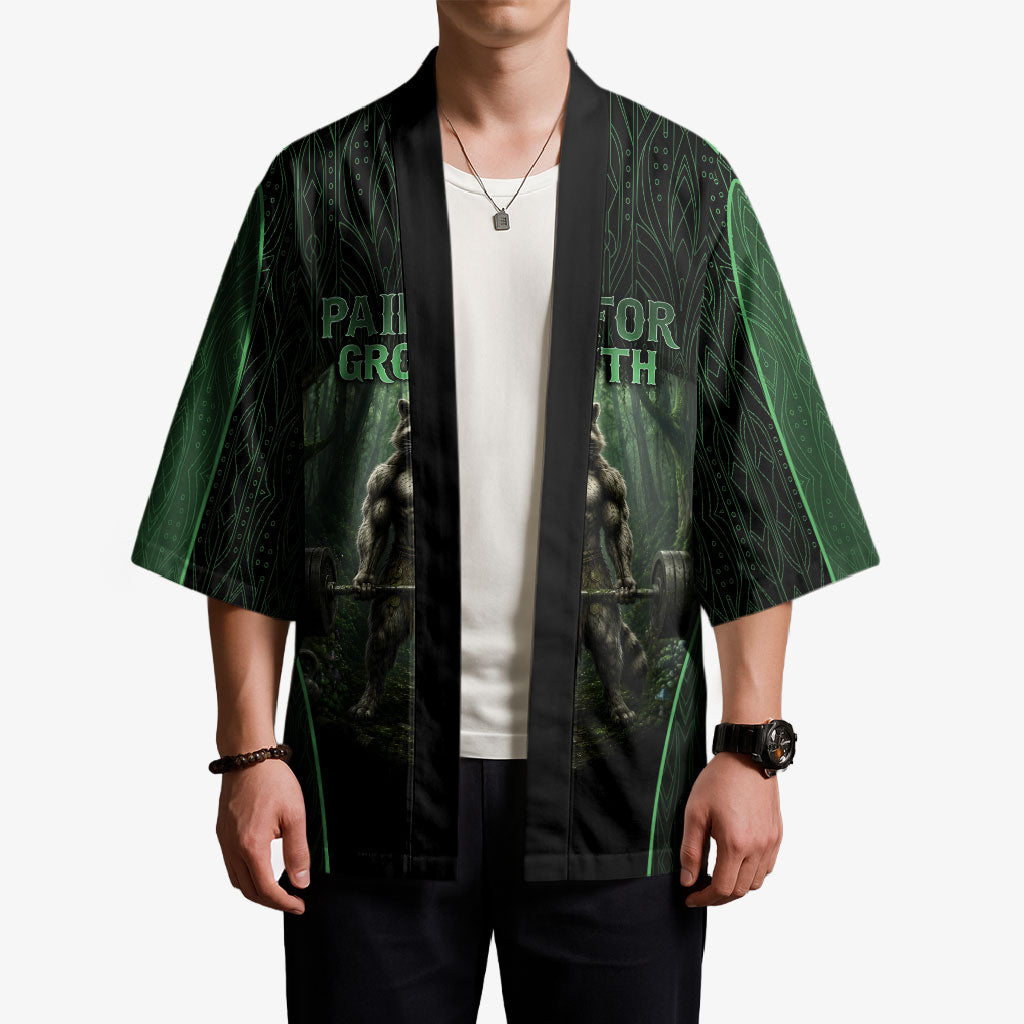 Personalized Muscular Raccoon Weightlifting Kimono Pain For Growth Dark Fantasy Gym Graphic