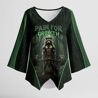 Personalized Muscular Raccoon Weightlifting Kimono Sleeve Blouse Pain For Growth Dark Fantasy Gym Graphic