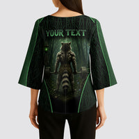 Personalized Muscular Raccoon Weightlifting Kimono Sleeve Blouse Pain For Growth Dark Fantasy Gym Graphic