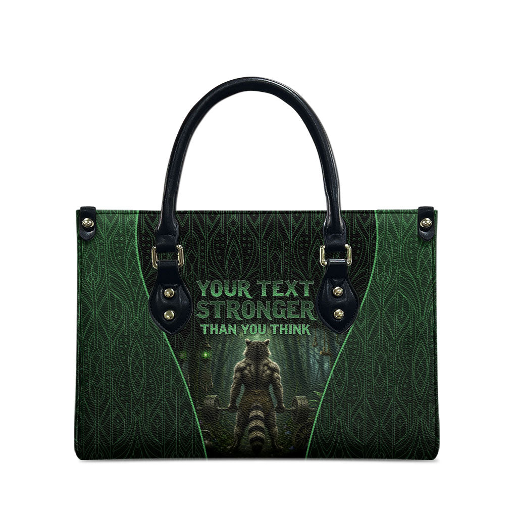 Personalized Muscular Raccoon Weightlifting Leather Bag Pain For Growth Dark Fantasy Gym Graphic