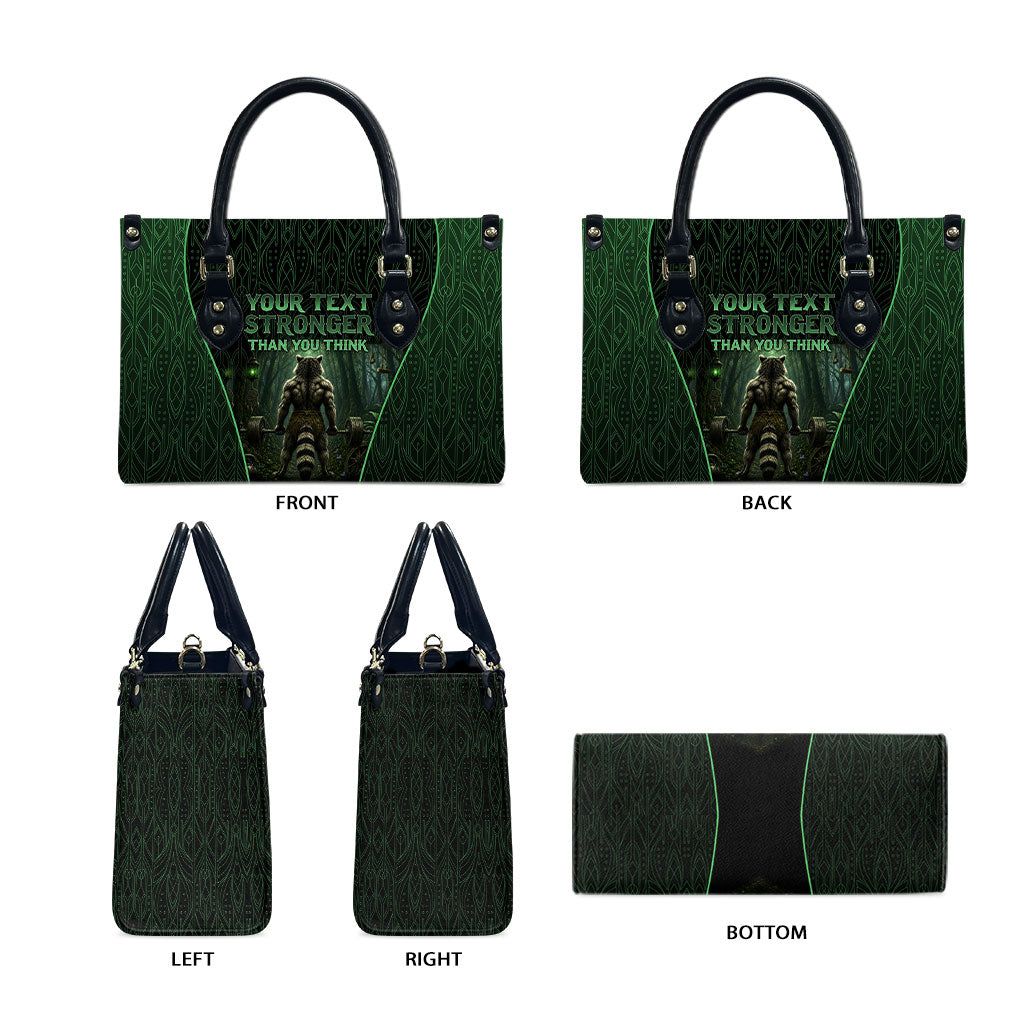 Personalized Muscular Raccoon Weightlifting Leather Bag Pain For Growth Dark Fantasy Gym Graphic