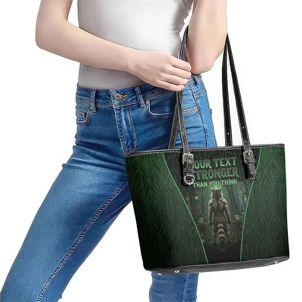 Personalized Muscular Raccoon Weightlifting Leather Tote Bag Pain For Growth Dark Fantasy Gym Graphic