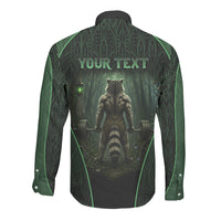 Personalized Muscular Raccoon Weightlifting Long Sleeve Button Shirt Pain For Growth Dark Fantasy Gym Graphic