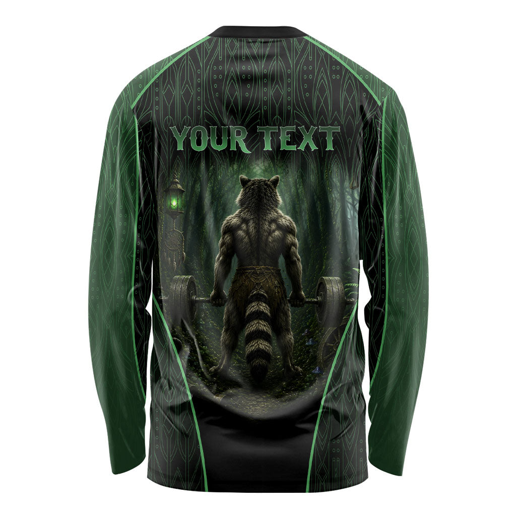 Personalized Muscular Raccoon Weightlifting Long Sleeve Shirt Pain For Growth Dark Fantasy Gym Graphic