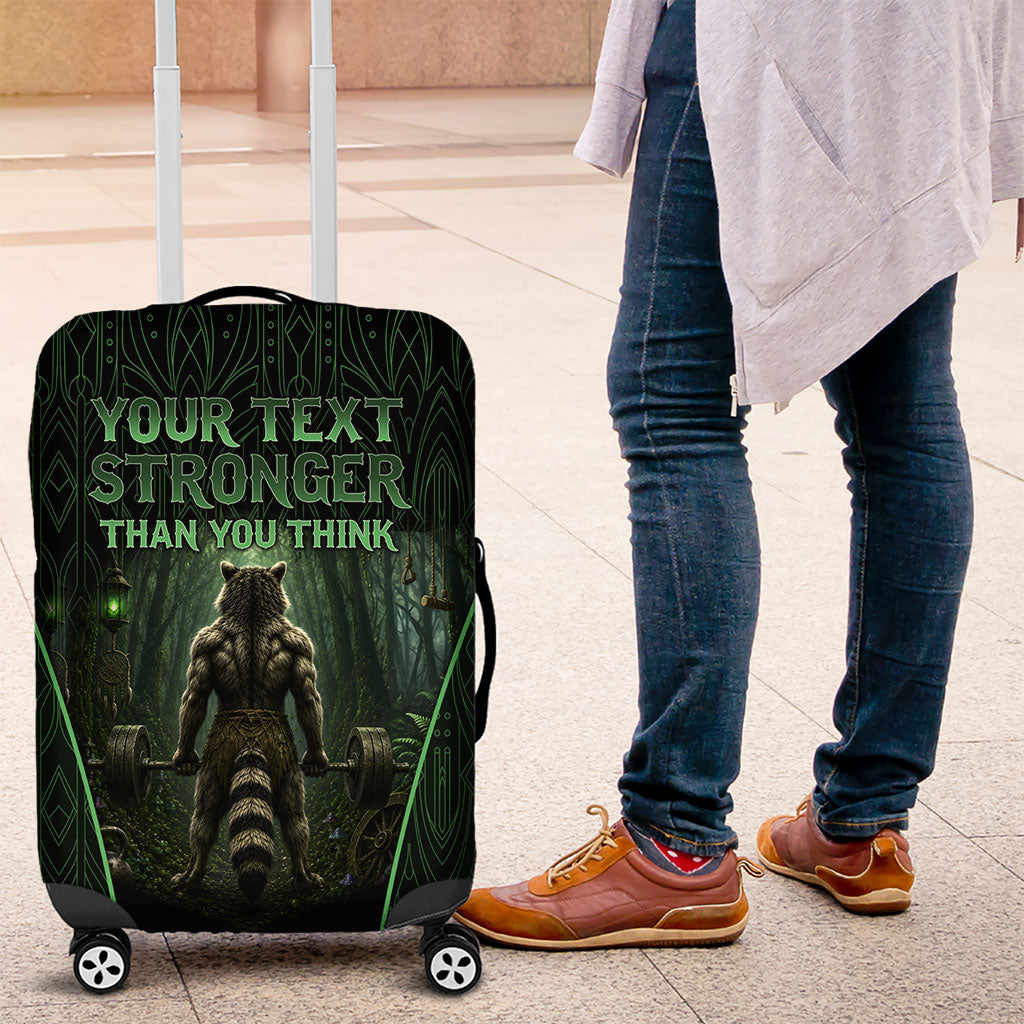 Personalized Muscular Raccoon Weightlifting Luggage Cover Pain For Growth Dark Fantasy Gym Graphic