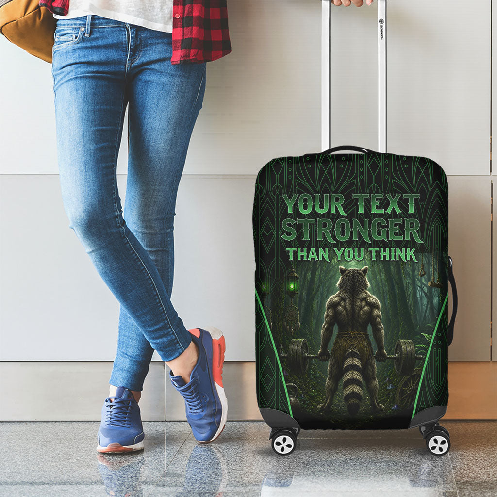 Personalized Muscular Raccoon Weightlifting Luggage Cover Pain For Growth Dark Fantasy Gym Graphic