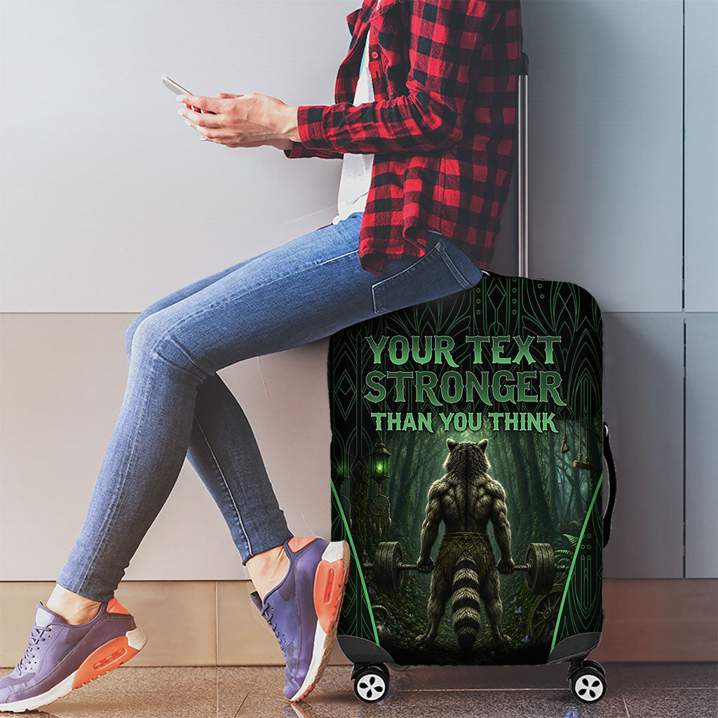 Personalized Muscular Raccoon Weightlifting Luggage Cover Pain For Growth Dark Fantasy Gym Graphic