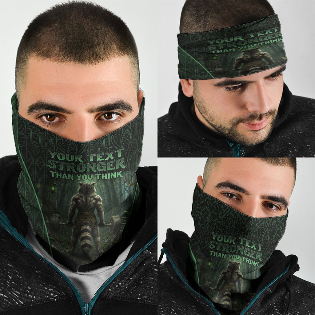 Personalized Muscular Raccoon Weightlifting Neck Gaiter Pain For Growth Dark Fantasy Gym Graphic