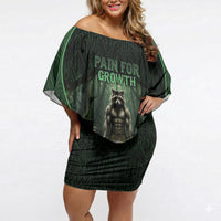 Personalized Muscular Raccoon Weightlifting Off Shoulder Short Dress Pain For Growth Dark Fantasy Gym Graphic