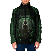 Personalized Muscular Raccoon Weightlifting Padded Jacket Pain For Growth Dark Fantasy Gym Graphic