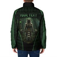 Personalized Muscular Raccoon Weightlifting Padded Jacket Pain For Growth Dark Fantasy Gym Graphic