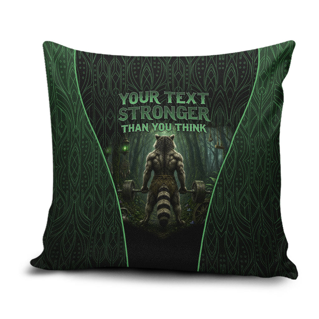 Personalized Muscular Raccoon Weightlifting Pillow Cover Pain For Growth Dark Fantasy Gym Graphic
