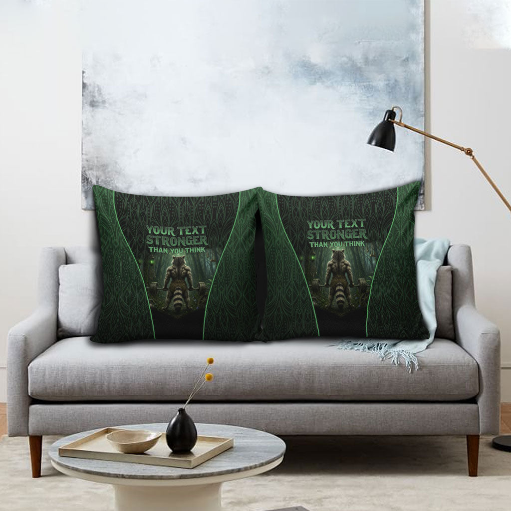 Personalized Muscular Raccoon Weightlifting Pillow Cover Pain For Growth Dark Fantasy Gym Graphic
