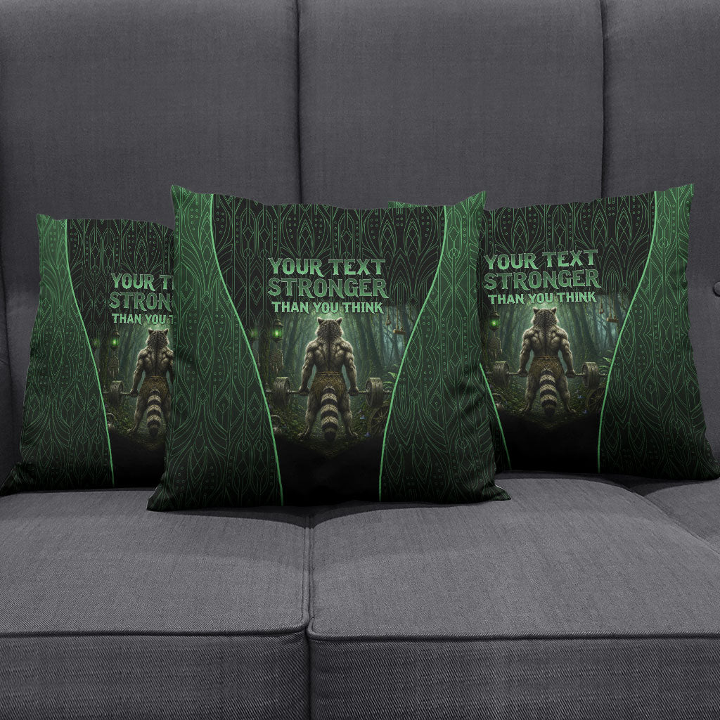 Personalized Muscular Raccoon Weightlifting Pillow Cover Pain For Growth Dark Fantasy Gym Graphic
