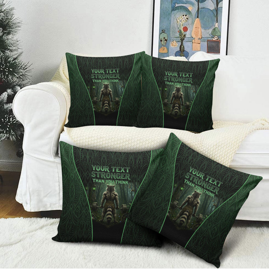Personalized Muscular Raccoon Weightlifting Pillow Cover Pain For Growth Dark Fantasy Gym Graphic