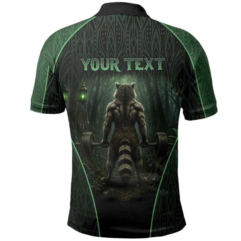 Personalized Muscular Raccoon Weightlifting Polo Shirt Pain For Growth Dark Fantasy Gym Graphic