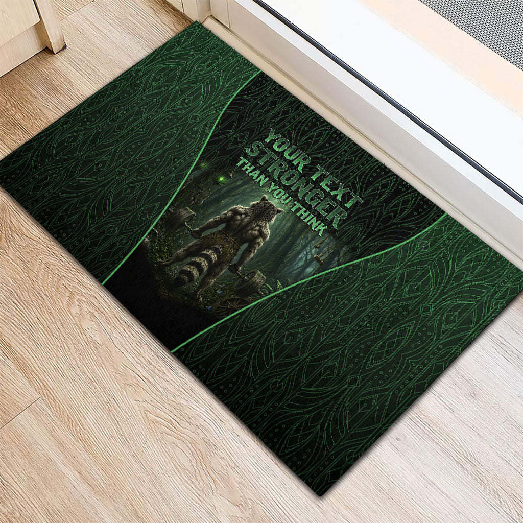 Personalized Muscular Raccoon Weightlifting Rubber Doormat Pain For Growth Dark Fantasy Gym Graphic