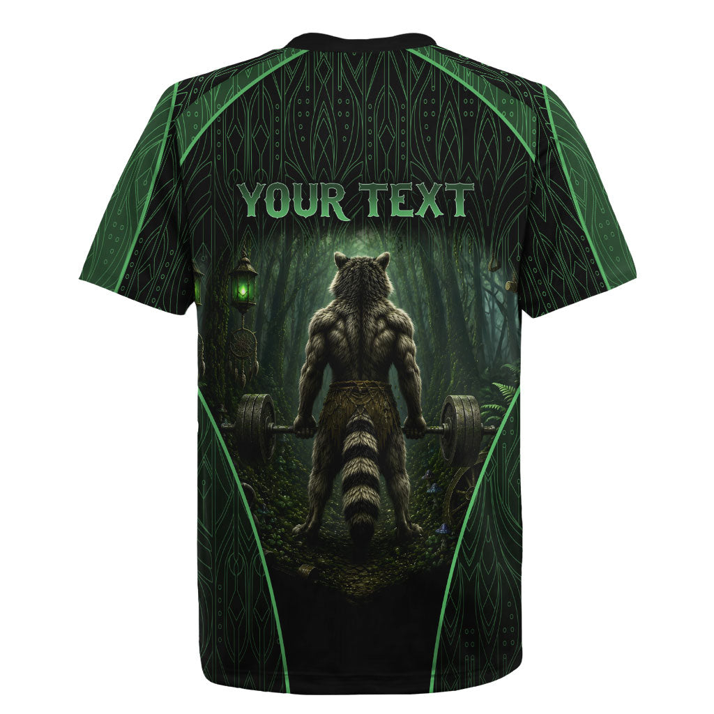 Personalized Muscular Raccoon Weightlifting Rugby Jersey Pain For Growth Dark Fantasy Gym Graphic