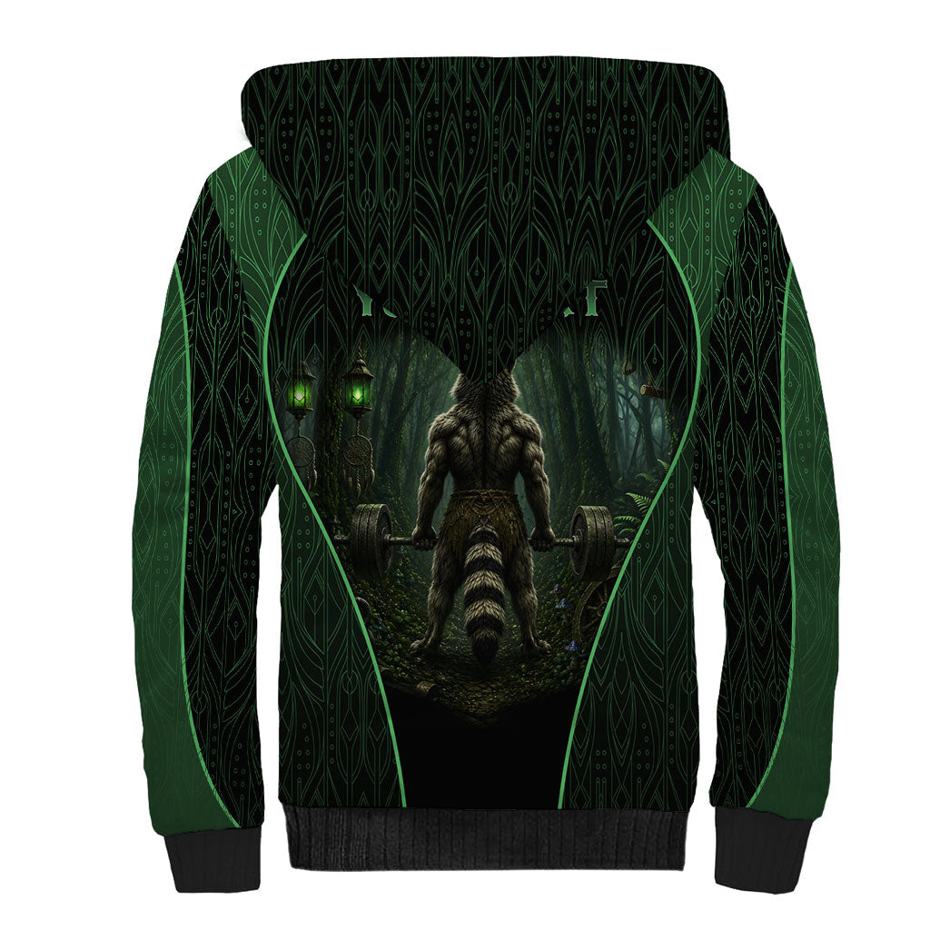 Personalized Muscular Raccoon Weightlifting Sherpa Hoodie Pain For Growth Dark Fantasy Gym Graphic