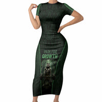 Personalized Muscular Raccoon Weightlifting Short Sleeve Bodycon Dress Pain For Growth Dark Fantasy Gym Graphic