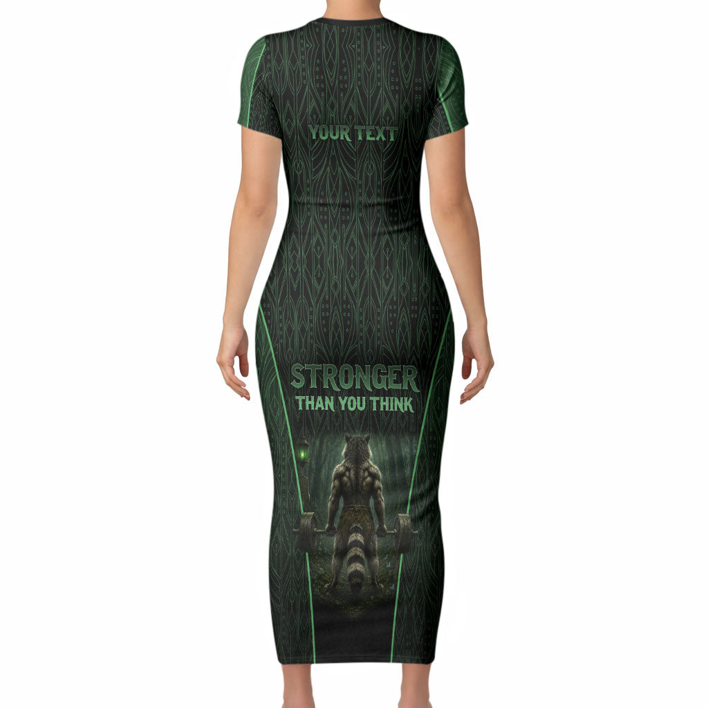 Personalized Muscular Raccoon Weightlifting Short Sleeve Bodycon Dress Pain For Growth Dark Fantasy Gym Graphic