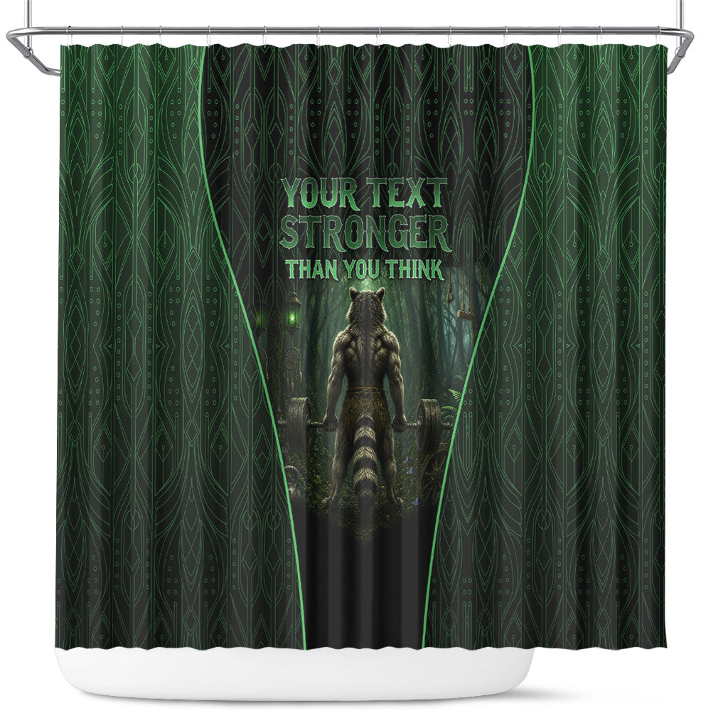 Personalized Muscular Raccoon Weightlifting Shower Curtain Pain For Growth Dark Fantasy Gym Graphic