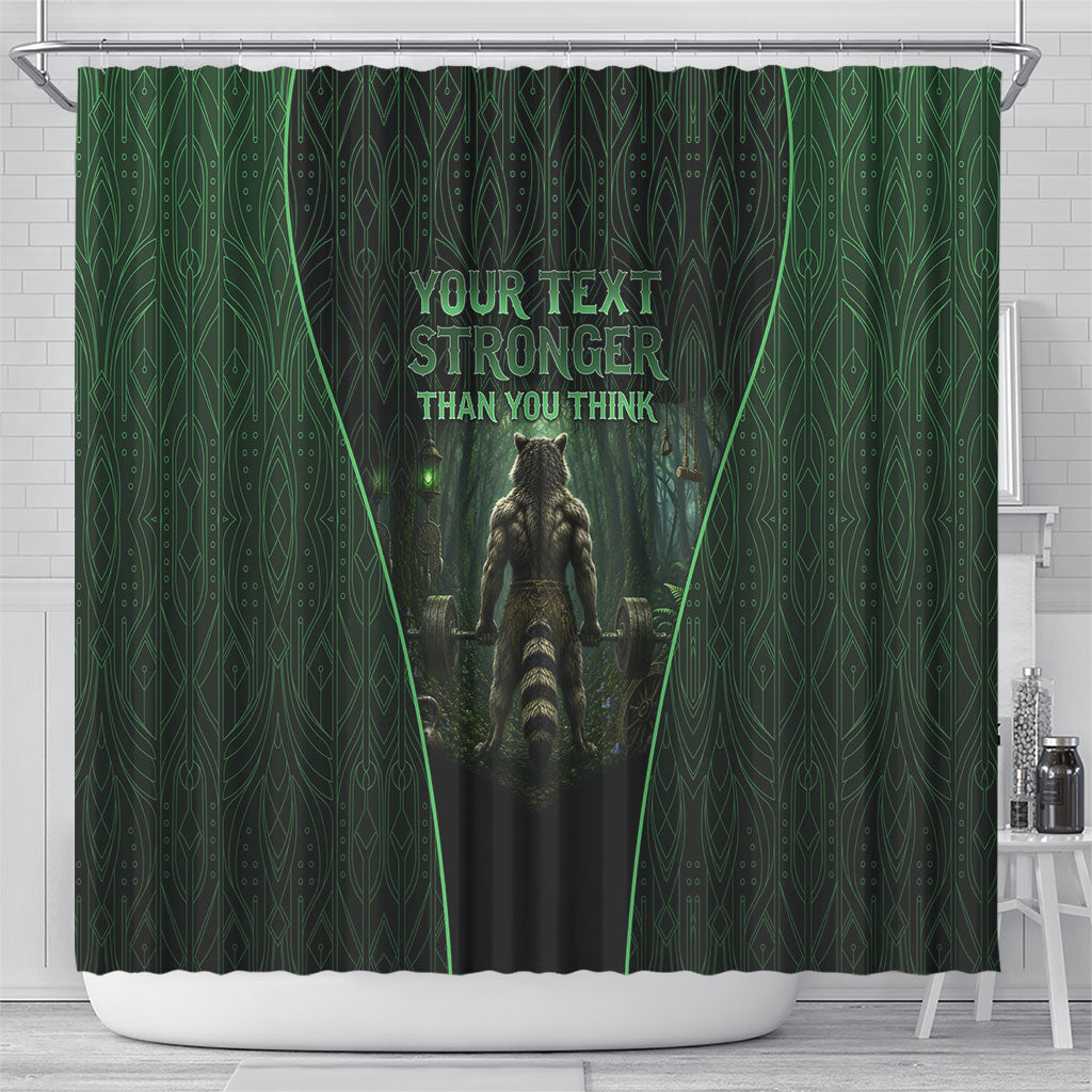 Personalized Muscular Raccoon Weightlifting Shower Curtain Pain For Growth Dark Fantasy Gym Graphic