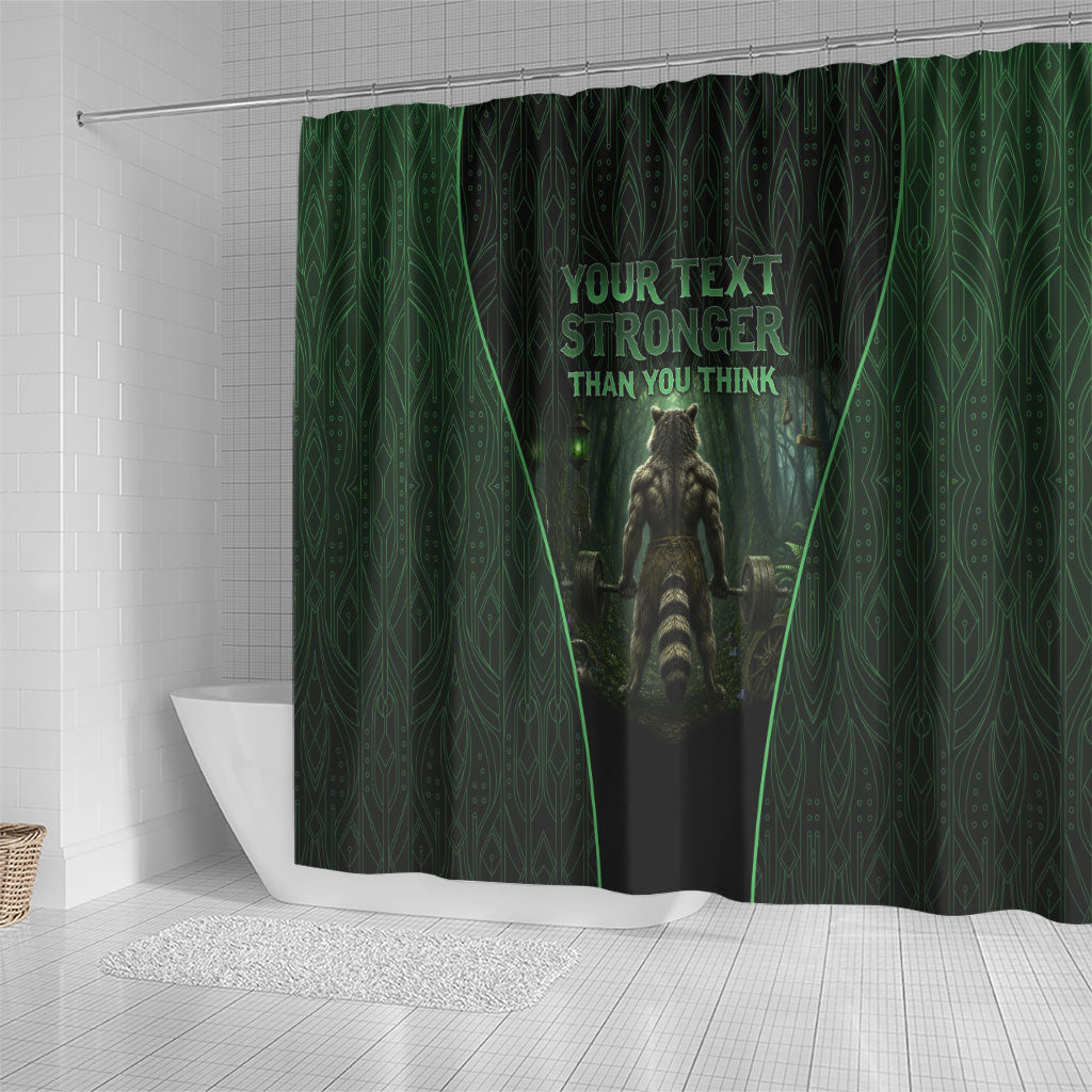 Personalized Muscular Raccoon Weightlifting Shower Curtain Pain For Growth Dark Fantasy Gym Graphic