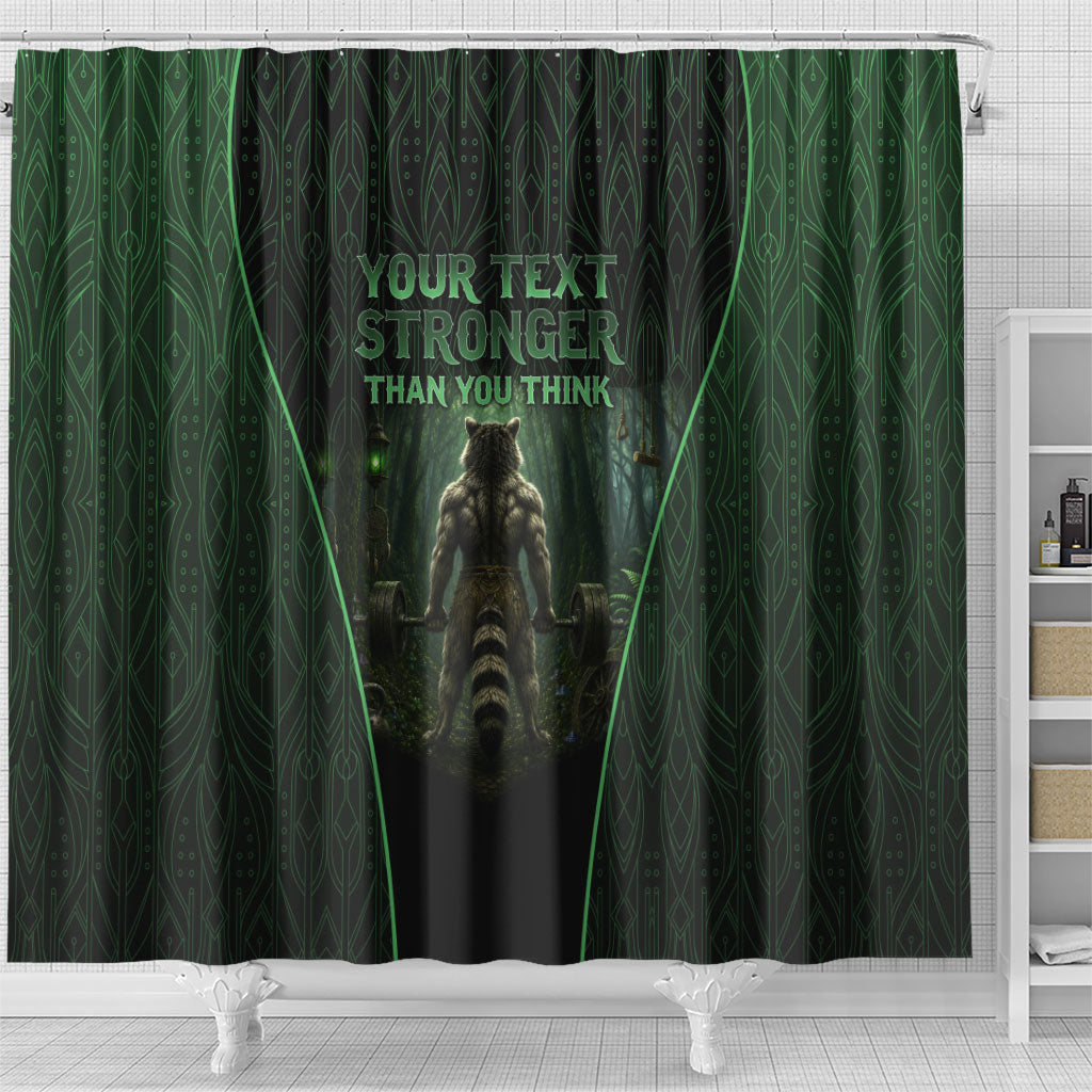 Personalized Muscular Raccoon Weightlifting Shower Curtain Pain For Growth Dark Fantasy Gym Graphic