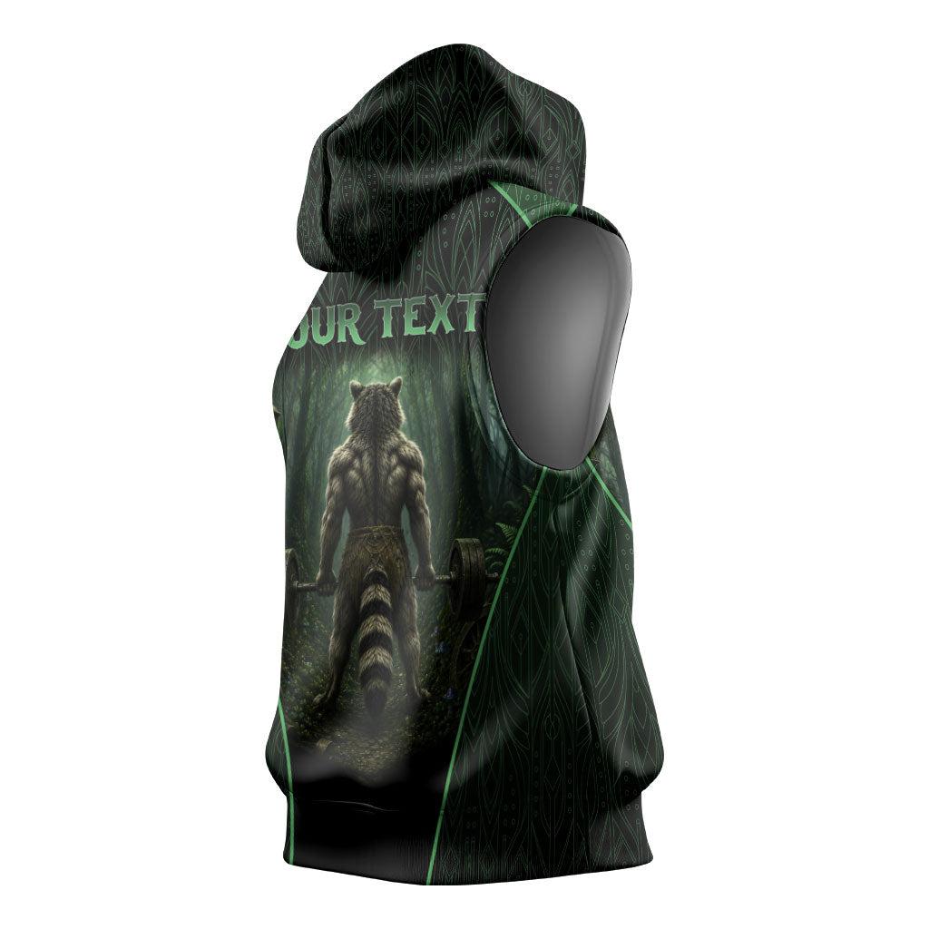 Personalized Muscular Raccoon Weightlifting Sleeveless Hoodie Pain For Growth Dark Fantasy Gym Graphic