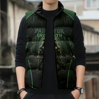 Personalized Muscular Raccoon Weightlifting Sleeveless Puffer Jacket Pain For Growth Dark Fantasy Gym Graphic