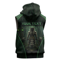 Personalized Muscular Raccoon Weightlifting Sleeveless Zip Hoodie Pain For Growth Dark Fantasy Gym Graphic