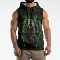 Personalized Muscular Raccoon Weightlifting Sleeveless Zip Hoodie Pain For Growth Dark Fantasy Gym Graphic