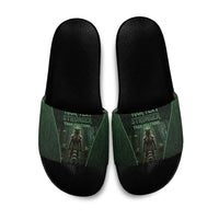 Personalized Muscular Raccoon Weightlifting Slide Sandals Pain For Growth Dark Fantasy Gym Graphic