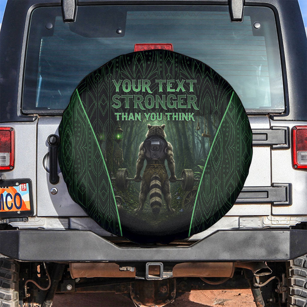 Personalized Muscular Raccoon Weightlifting Spare Tire Cover Pain For Growth Dark Fantasy Gym Graphic