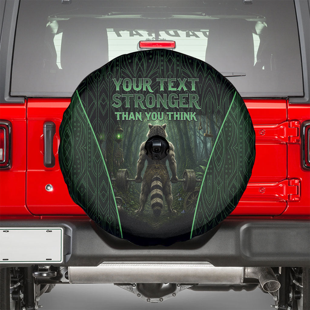 Personalized Muscular Raccoon Weightlifting Spare Tire Cover Pain For Growth Dark Fantasy Gym Graphic