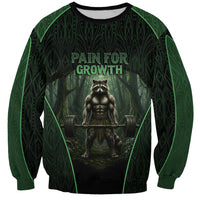 Personalized Muscular Raccoon Weightlifting Sweatshirt Pain For Growth Dark Fantasy Gym Graphic