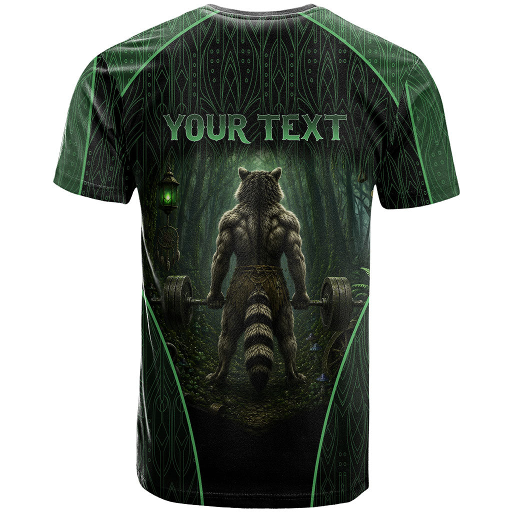 Personalized Muscular Raccoon Weightlifting T Shirt Pain For Growth Dark Fantasy Gym Graphic