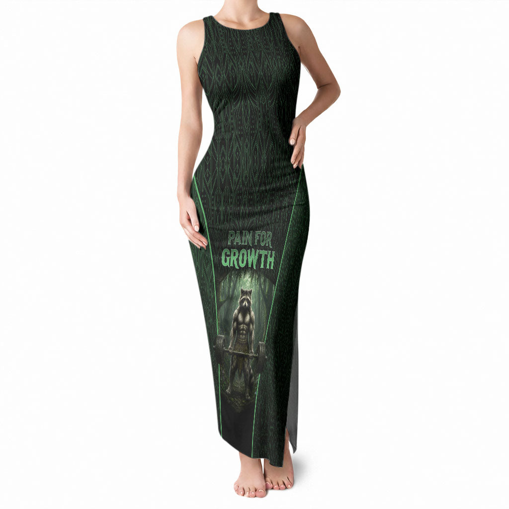 Personalized Muscular Raccoon Weightlifting Tank Maxi Dress Pain For Growth Dark Fantasy Gym Graphic