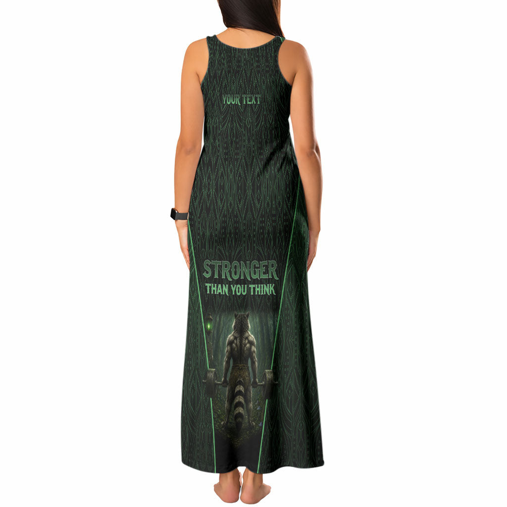 Personalized Muscular Raccoon Weightlifting Tank Maxi Dress Pain For Growth Dark Fantasy Gym Graphic