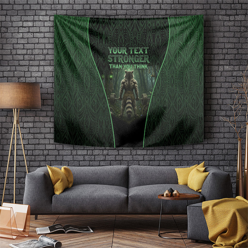 Personalized Muscular Raccoon Weightlifting Tapestry Pain For Growth Dark Fantasy Gym Graphic